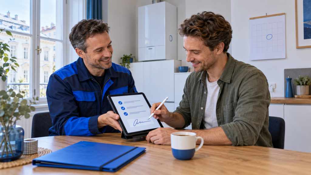Digitale Unterschrift nach Boilerwartung