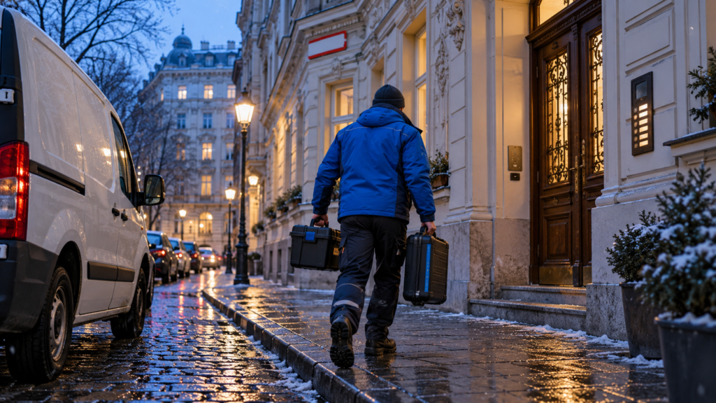 Winterabend in Wien Techniker im Einsatz